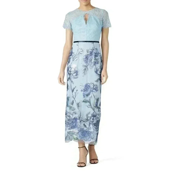 $795 New Marchesa Notte Sequins Embroidered Gown Tiffany Blue Lace Dress 0 Prom - Picture 5 of 8